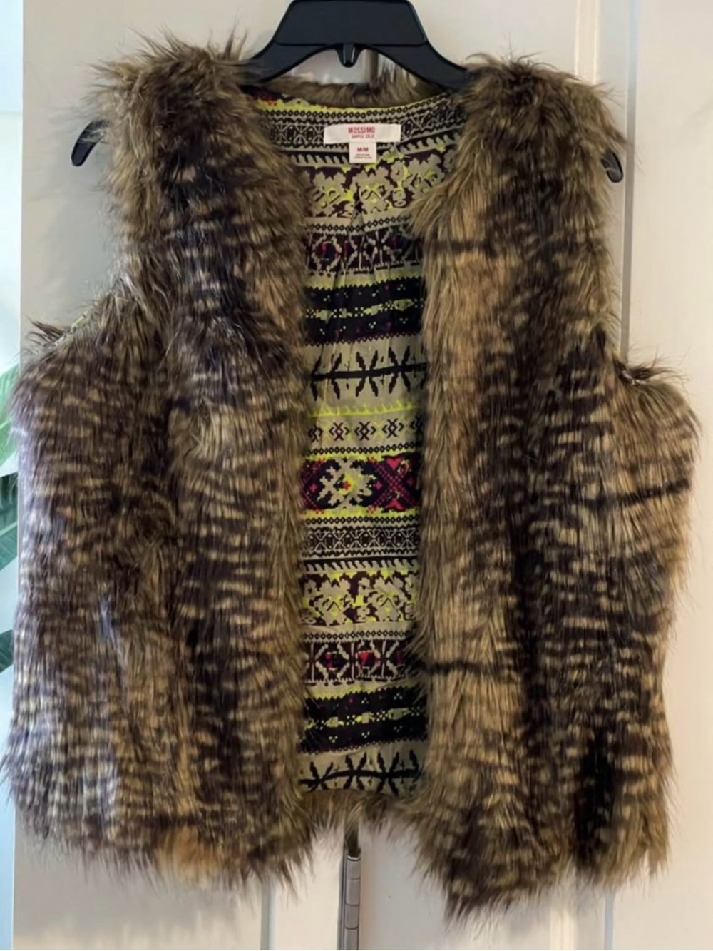 Brown Faux Fur Vest with Patterned Lining
